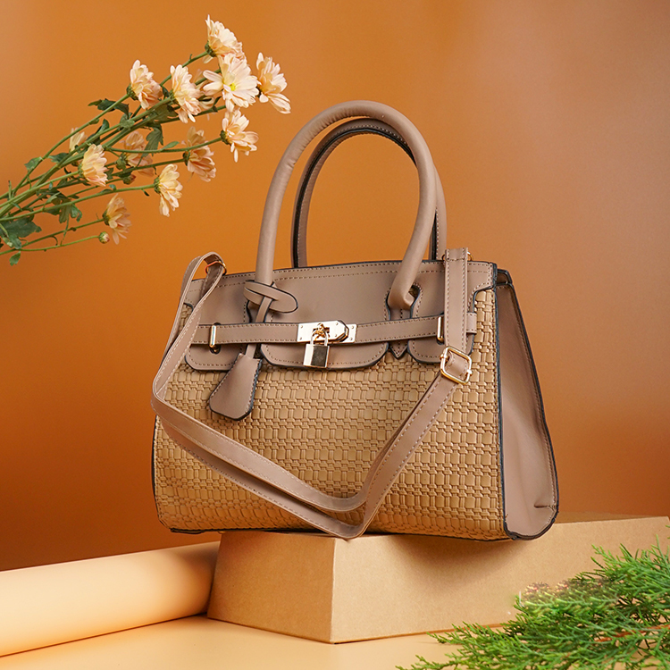 Beige Brown Padlock Women's Shoulder Bag