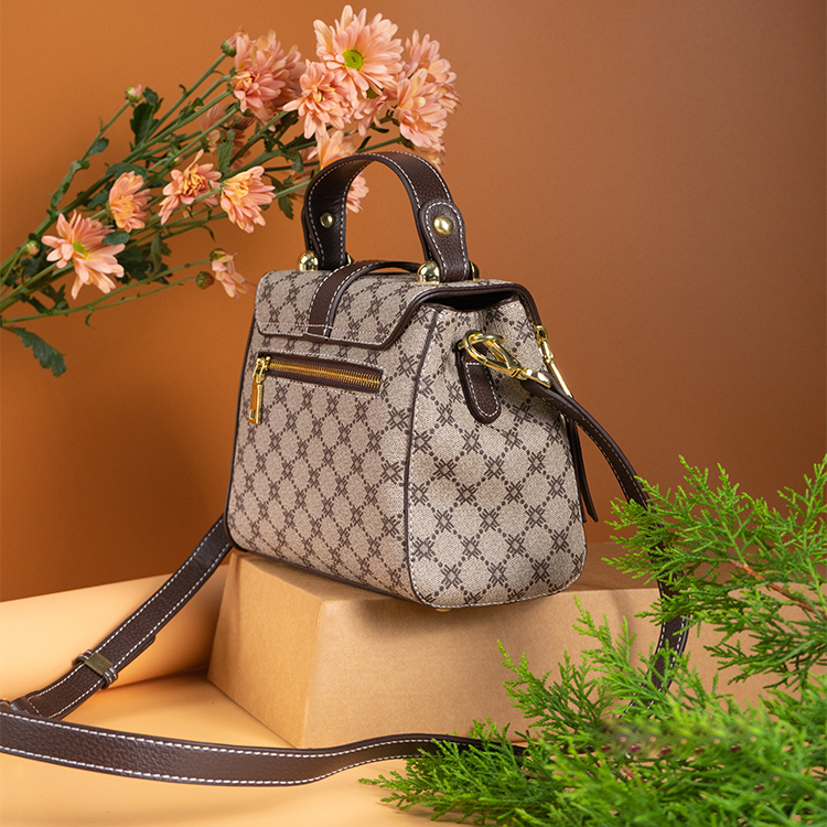 Brown Genuine Leather Floral Crossbody Handbag